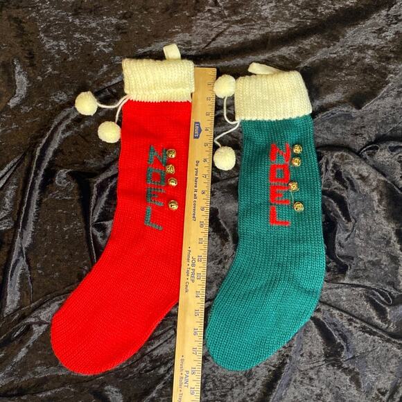 Needlepoint Vintage Long Sock Christmas Stocking Bells Department 56 Knit - Picture 2 of 10